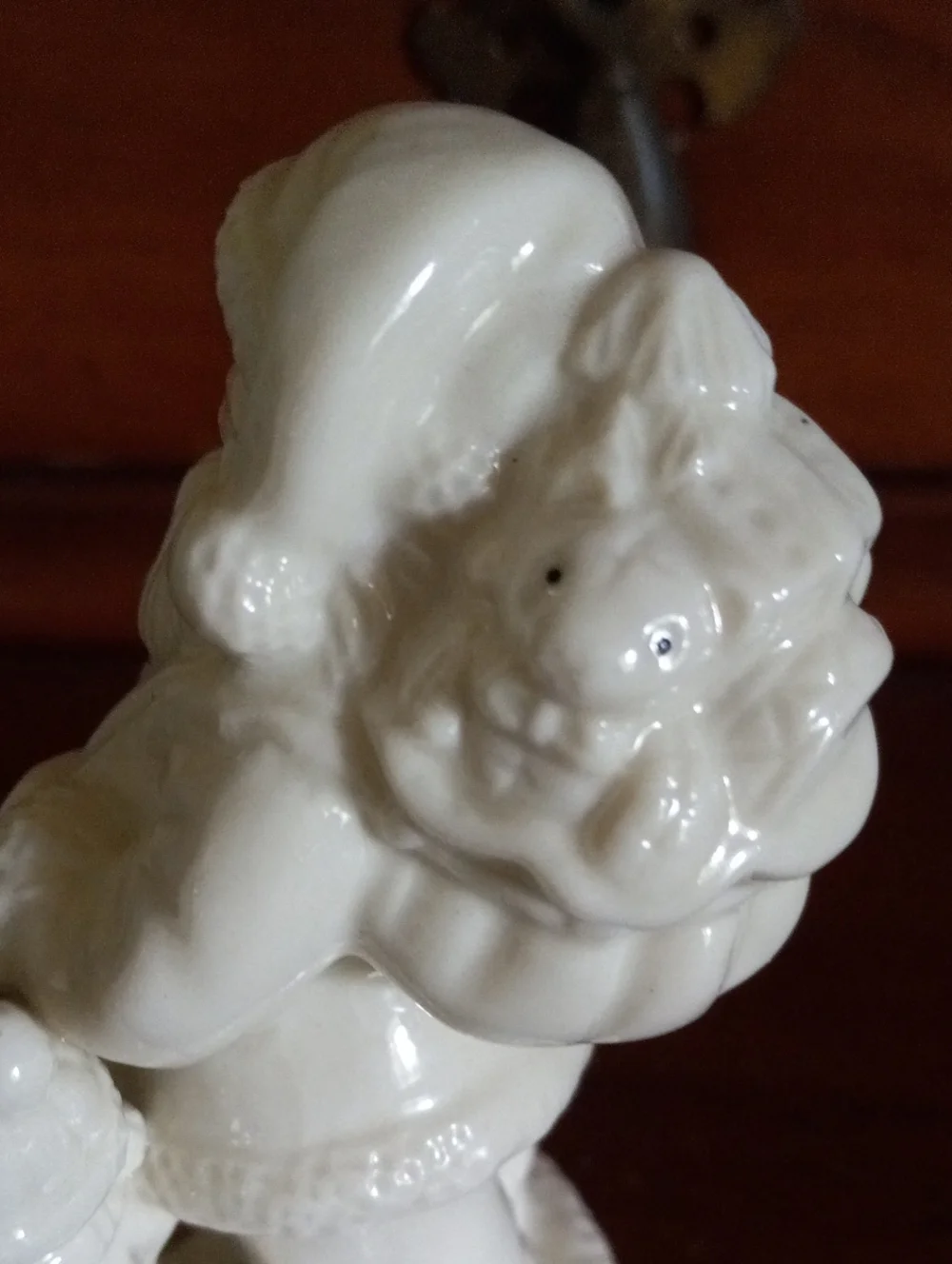 White Gold Ceramic Santa Claus with Child Figurine Holiday Decor